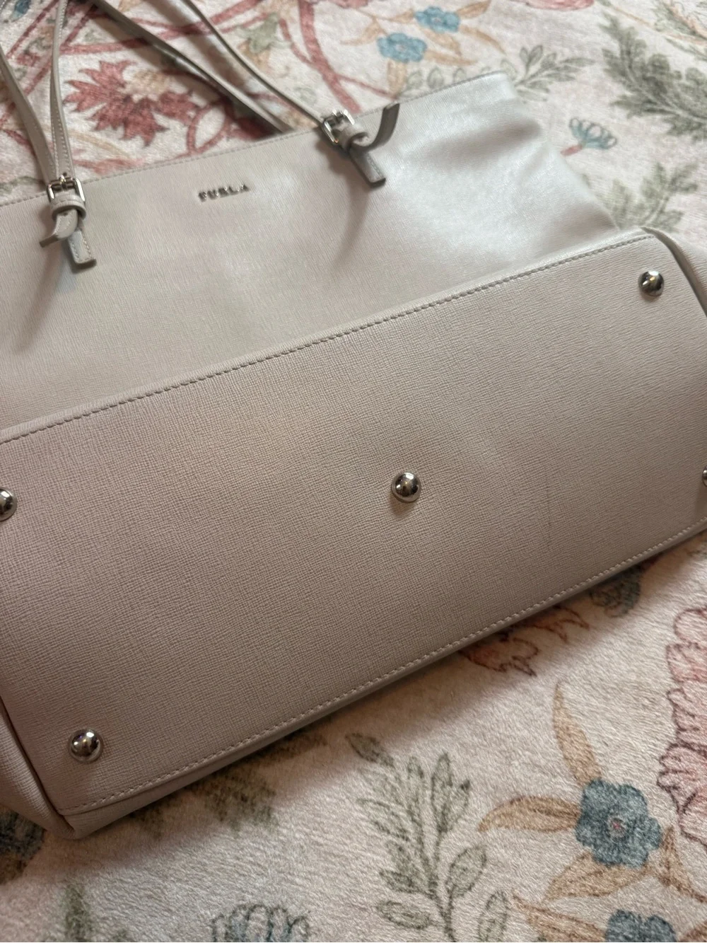 Furla Light Beige Leather Tote with Slim Shoulder Straps